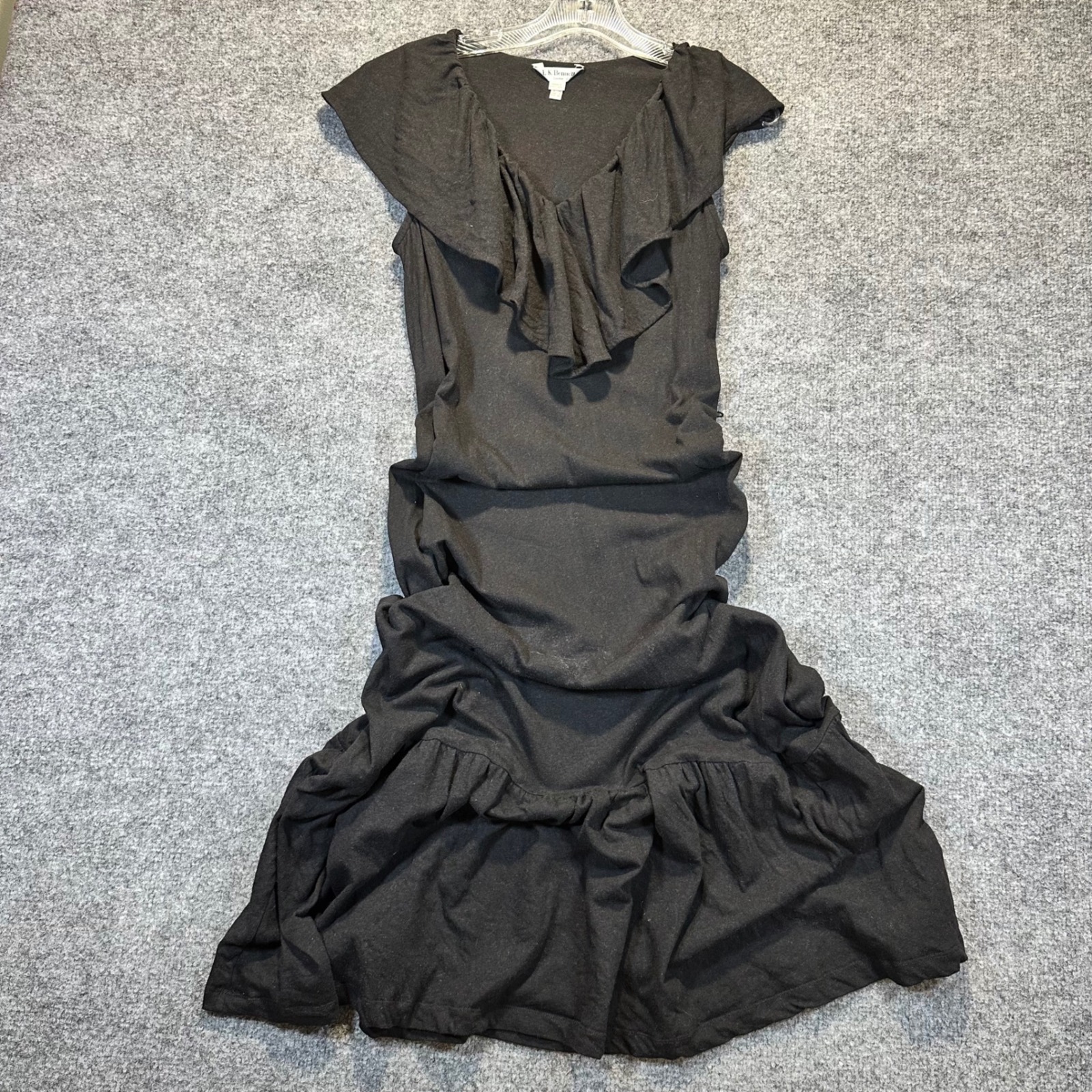L.K. Bennett Ruffle Maxi Dress Womens Size 8 Black Cotton Linen Chic Minimalist